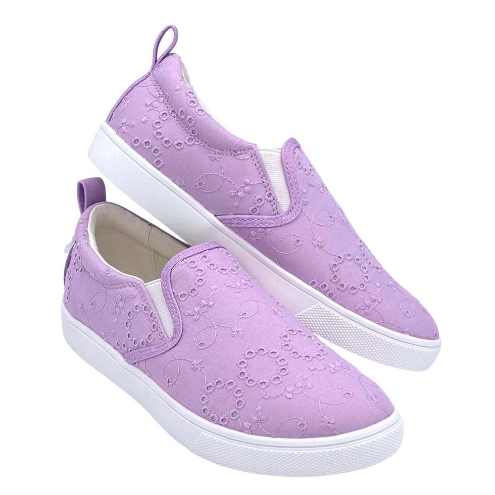 Girls Slip On Sneakers‎ Lavender Embroidered Eyelet Easy On Shoes Size 2 Medium